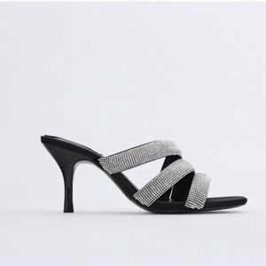 NWT ZARA Sparkly Strap Heeled Sandals 6.5/37